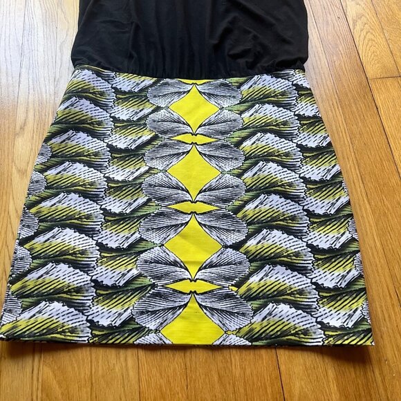 ARTELIER Nicole Miller Size 8 Black Yellow White Geometric Blouson Pencil Dress - Picture 3 of 13